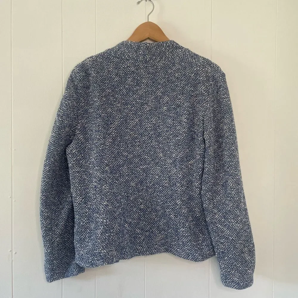 Talbots Open Front Waterfall Blazer Jacket Blue Tweed Boucle Cotton Size Large - Picture 4 of 15